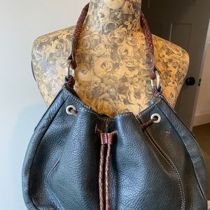 Fossil Black Leather with Braided Brown trim Brass